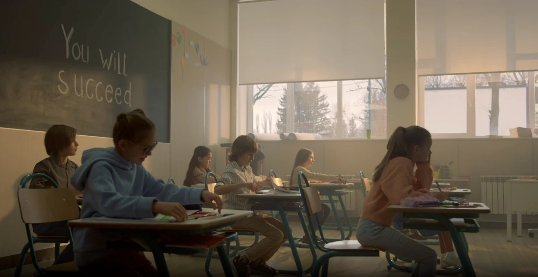 A classroom of pupils at their desks.